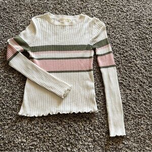 Striped Ribbed Sweater - Cream, Pink, and Green